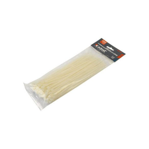 Legături de cablu EXTOL PREMIUM 3,6×140mm 100pcs, nylon alb; rezistente la UV, acid și alcalii