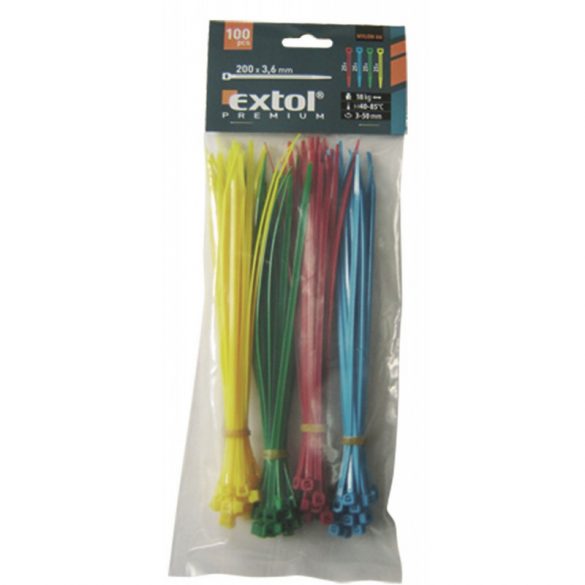 EXTOL PREMIUM legături de cablu 2,5×150mm 100pcs, 4 culori (roșu, albastru, galben, verde), nylon;