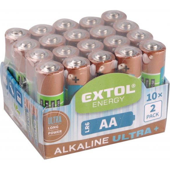 Baterie EXTOL ENERGY clt. 20 alcaline, 1.5V, dimensiune AA (LR6); termen lung de valabilitate, în 10×2pcs tăvi